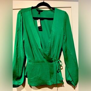 Banana Republic side tie long sleeve green blouse